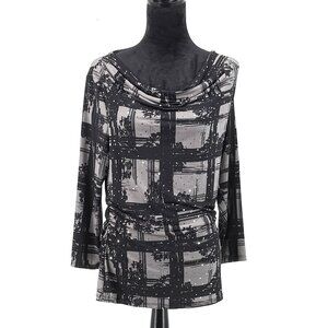 Style & Co. Sparkly Cowl Neck Scrunched Gray and Black Top Size L